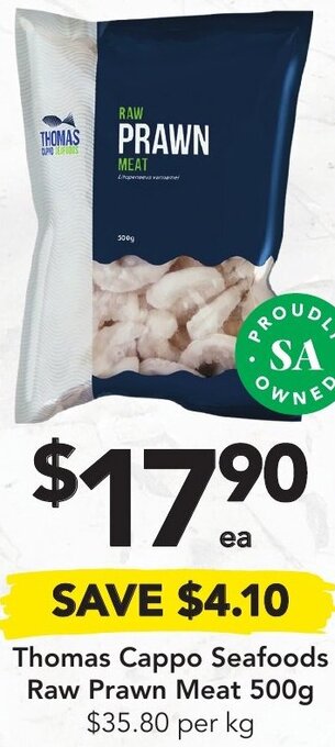 Drakes Thomas Cappo Seafoods Raw Prawn Meat 500g offer