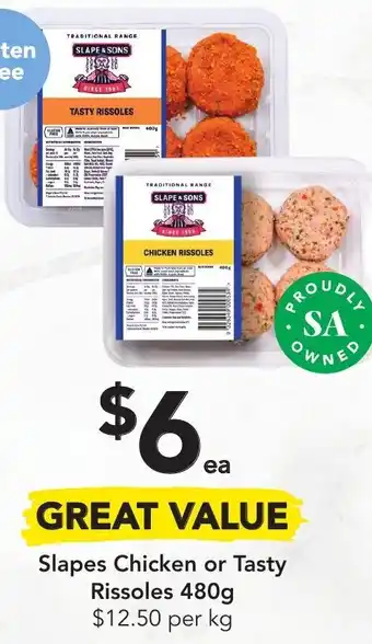 Slapes Chicken or Tasty Rissoles 480g
