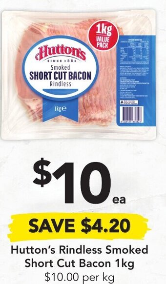 Drakes Hutton's Rindless Smoked Short Cut Bacon 1kg offer