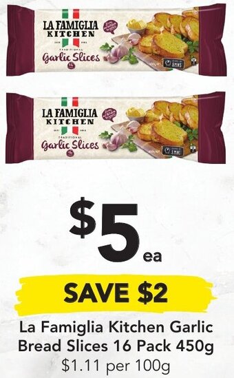 Drakes La Famiglia Kitchen Garlic Bread Slices 16 Pack 450g offer