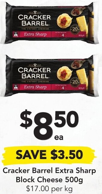 Cracker Barrel Extra Sharp Block Cheese 500g