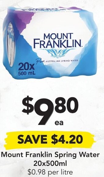 Drakes Mount Franklin Spring Water 20x500ml offer