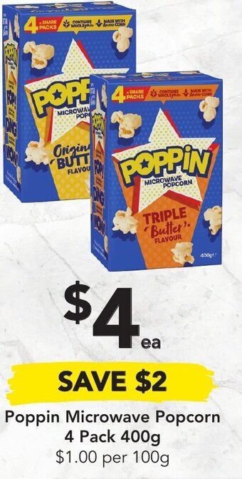 Drakes Poppin Microwave Popcorn 4 Pack 400g offer