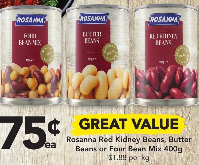 Rosanna Red Kidney Beans, Butter Beans or Four Bean Mix 400g offer at