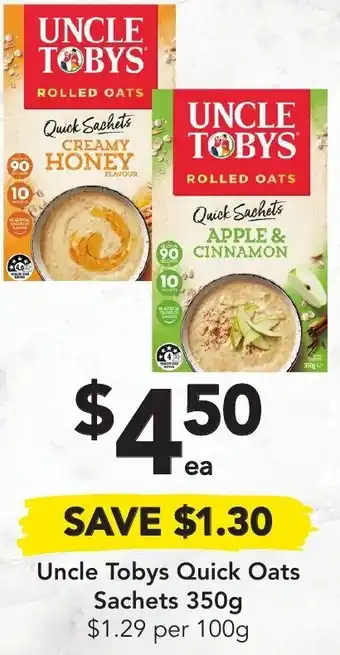 Drakes Uncle Tobys Quick Oats Sachets 350g offer