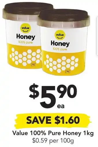 Drakes Value 100% Pure Honey 1kg offer