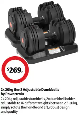 Coles 2x20kg Gen2 Adjustable Dumbbells By Powertrain offer