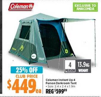 Coleman instant up 4 person darkroom tent