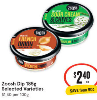 IGA Zoosh Dip 185g Selected Varieties offer