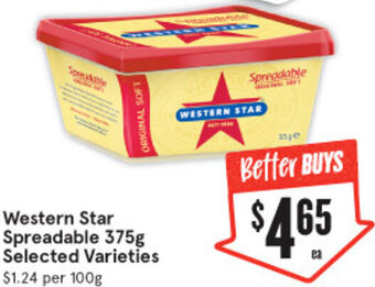 IGA Western Star Spreadable 375g Selected Varieties offer