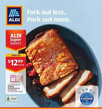 ALDI Ironbark pork belly per kg offer