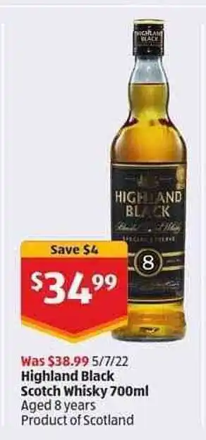 ALDI Highland black scotch whisky 700ml offer