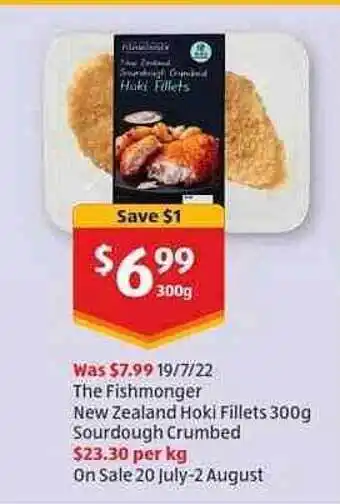 ALDI The fishmonger new zealand hoki fillets 300 g sourdough crumbed offer