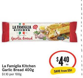 IGA La famiglia kitchen garlic bread 400g offer
