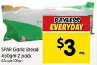 Spar Spar Garlic Bread 450gm 2 Pack offer