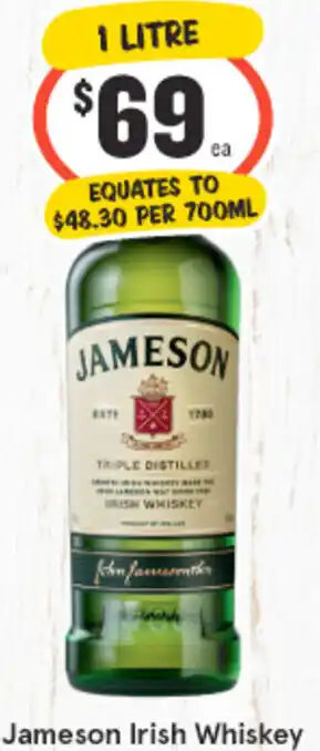 IGA Liquor Jameson Irish Whisky 1 Litre offer