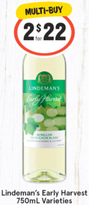IGA Liquor Lindeman's Early Harvest 750ml Varieties offer
