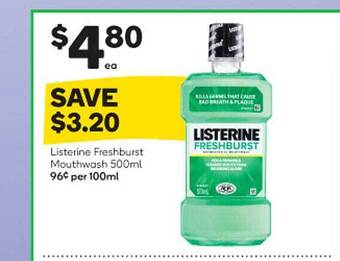 Woolworths Listerine freshburst mouthwash offer