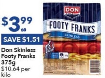 Don Skinless Footy Franks 375g