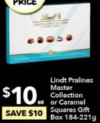 Lindt Pralines Master Collection or Caramel Squares Gift Bix 184-221g