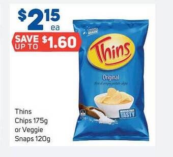 Foodland Thins chips or veggie snaps offer