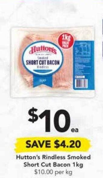Drakes Hutton's rindless smoked short cut bacon offer