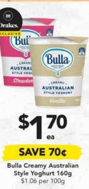Drakes Bulla creamy australian style yoghurt offer
