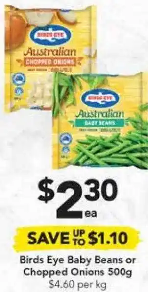 Drakes Birds eye baby beans or chopped onions offer
