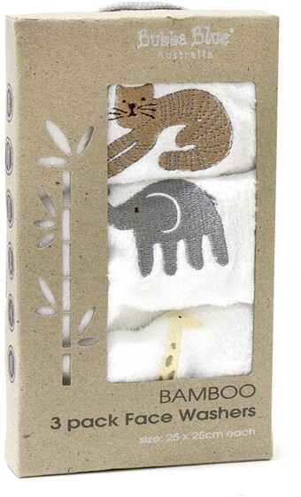 BIG W Bubba blue 3-pack jungle bamboo face washers offer