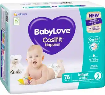 Babylove jumbo cosifit nappies infant 76 pack
