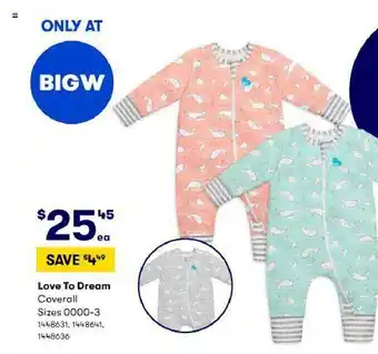 BIG W Love to dream coverall offer