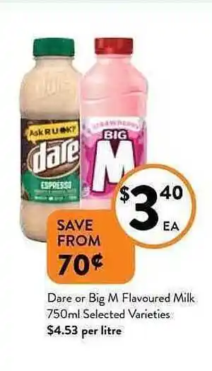 Foodworks Dare or big m flavoured milk offer