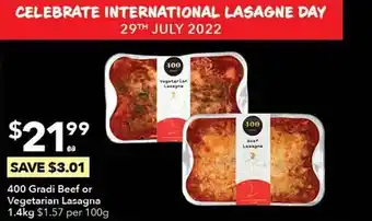 Ritchies 400 gradi beef or vegetarian lasagna offer