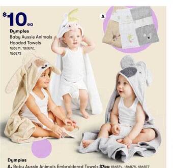 BIG W Dymples baby aussie animals hooded towels offer