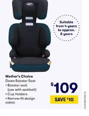 BIG W Mother's choice down booster seat offer