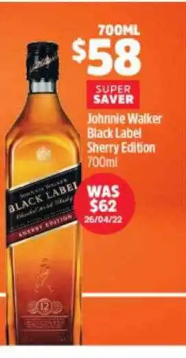 BWS Johnnie walker black label sherry edition offer