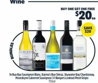 BWS Te rua bay sauvignon blanc karma's run shiraz skywater bay chardonnay moorakyne cabernet sauvignonn or rangers lookout pinot offer