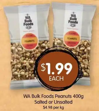 Spudshed Wa bulk foods peanuts 400g salted or unsalted offer