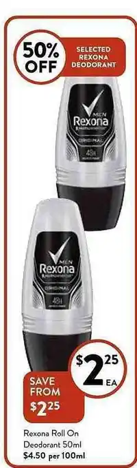 Foodworks Rexona roll on deodorant offer