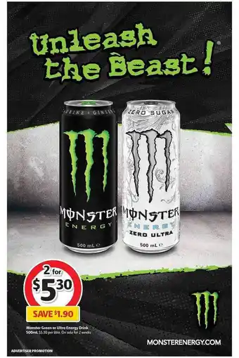 Coles Monster green or ultra energy drink offer