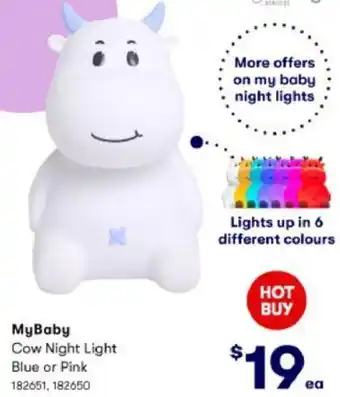 BIG W MyBaby Cow Night Light Blue or Pink offer