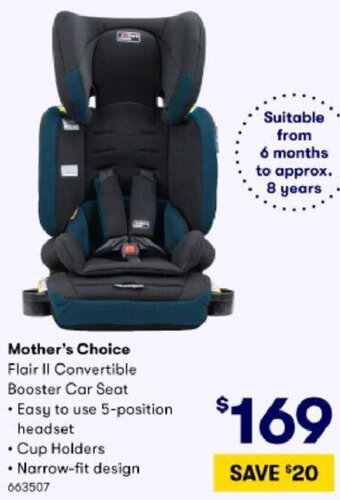 BIG W Mother's Choice Flair II Convertible Booster Car Seat offer