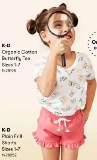 BIG W K-D Organic Cotton Butterfly Tee/K-D Plain Frill Shorts offer
