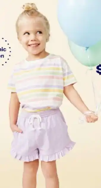 BIG W K-D Organic Cotton Striped Tee/K-D Plain Frill Shorts offer