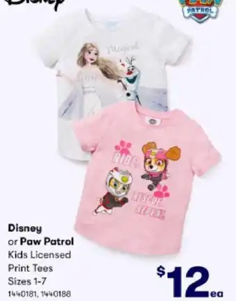 BIG W Disney Or Paw Patrol Kids Licensed Print Tees offer