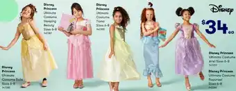 BIG W Disney Princess Ultimate Costume Belle, Sleeping Beauty, Tiana, Ariel, Rapunzel offer