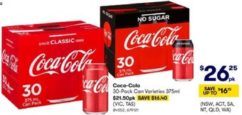 BIG W Coca-Cola 30-Pack Can Varieties 375ml offer
