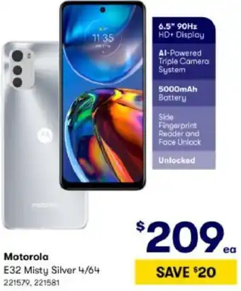 BIG W Motorola E32 Misty Silver 4/64 221579, 221581 offer