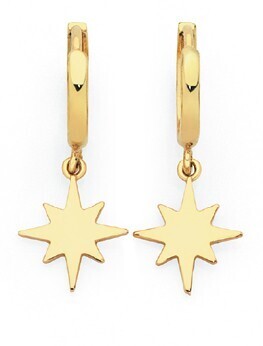 9ct gold starburst huggie drop earrings