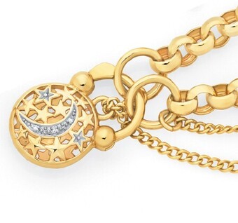 Goldmark 9ct gold 19cm solid belcher diamond-set padlock bracelet offer
